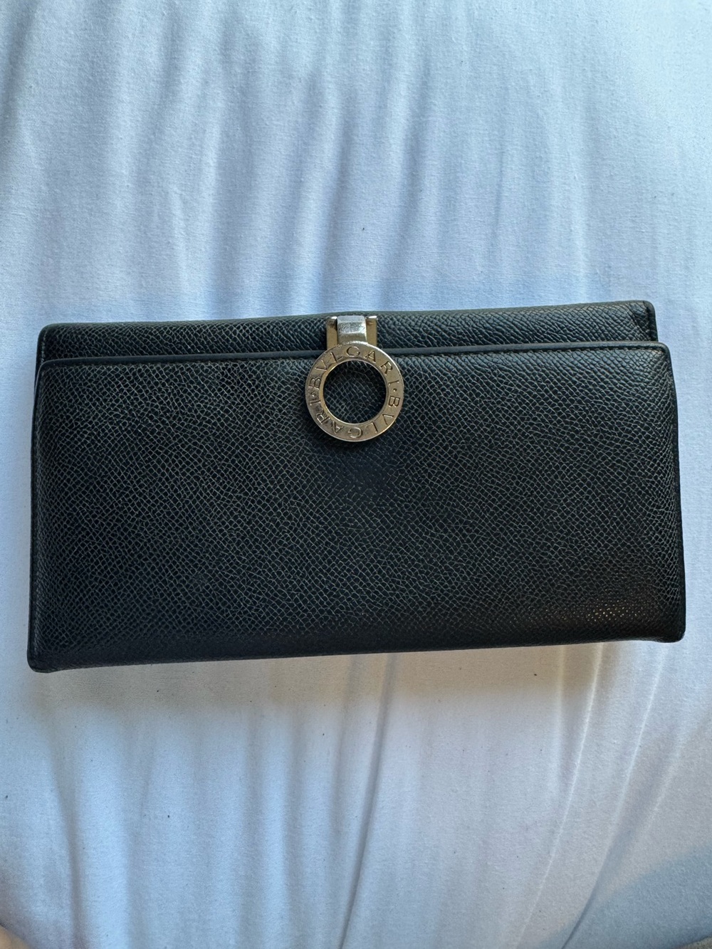 Authentic Bvlgari  black grained calfskin leather bifold wallet